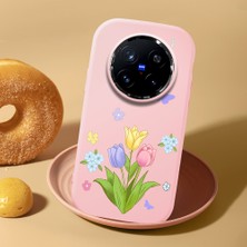 HONTINGA Vivo X200 Pro ile Uyumlu Kılıf Kamera Korumalı Düşüme Önleyici Kamera Koruyucu Pembe Yumuşak Silikon Couple Telefon Kılıfı Çiçekli Desenli K4-0443