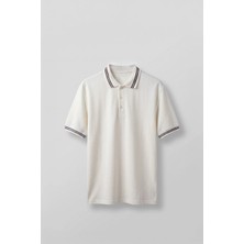 Abluka Online Erkek Oversize Kontrast Detaylı Triko Polo Yaka T-Shirt Ekru