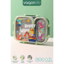 Vagonlife 600 ml Sızdırmaz Iki Bölme Paslanmaz Çelik Lunch Box Yeni Nesil Sefer Tası Çatallı Kaşık FF7163