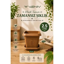 Veniv Dekoratif Antik Kare Alt Tabaklı Saksı 2,50 Litre 1 Adet