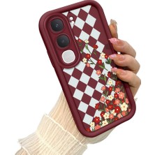 HONTINGA Vıvo Y31 5g  ile Uyumlu Kılıf Kamera Koruyucu Basitlik Anti Düşme Kamera Korumalı Çiçekli Bordo Desen Yumuşak Silikon Couple Telefon Kılıfı Kadın ve Erkek Için Uygundur K2-7414