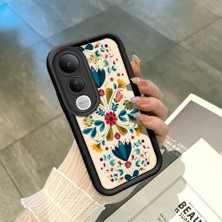 HONTINGA Vivo V50 Lite ile Uyumlu Kılıf Kamera Koruyucu Basitlik Anti Düşme Kamera Korumalı Şirin Kedi Çiçekli Siyah Desen Yumuşak Silikon Couple Telefon Kılıfı Kadın ve Erkek Için Uygundur K2-0683