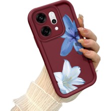 HONTINGA Oppo Reno 14 Pro 5g  ile Uyumlu Kılıf Kamera Koruyucu Basitlik Anti Düşme Kamera Korumalı Çiçekli Bordo Desen Yumuşak Silikon Couple Telefon Kılıfı Kadın ve Erkek Için Uygundur K2-7415
