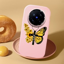 HONTINGA Vivo X200 Pro ile Uyumlu Kılıf Kamera Korumalı Düşüme Önleyici Kamera Koruyucu Pembe Yumuşak Silikon Couple Telefon Kılıfı Kelebek Desenli K4-0439