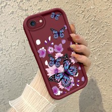 HONTINGA iPhone Se 2020 ile Uyumlu Kılıf Kamera Koruyucu Basitlik Anti Düşme Kamera Korumalı Kelebek Bordo Desen Yumuşak Silikon Couple Telefon Kılıfı Kadın ve Erkek Için Uygundur K2-7411