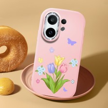 HONTINGA Vivo X200 Fe ile Uyumlu Kılıf Kamera Korumalı Düşüme Önleyici Kamera Koruyucu Pembe Yumuşak Silikon Couple Telefon Kılıfı Çiçekli Desenli K4-0443