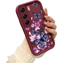 HONTINGA Tecno Camon 40 ile Uyumlu Kılıf Kamera Koruyucu Basitlik Anti Düşme Kamera Korumalı Kelebek Bordo Desen Yumuşak Silikon Couple Telefon Kılıfı Kadın ve Erkek Için Uygundur K2-7411