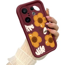 HONTINGA Vivo X200 Fe ile Uyumlu Kılıf Kamera Koruyucu Basitlik Anti Düşme Kamera Korumalı Çiçekli Bordo Desen Yumuşak Silikon Couple Telefon Kılıfı Kadın ve Erkek Için Uygundur K2-7415