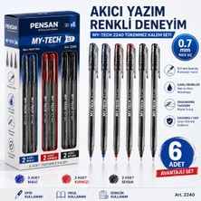 Pensan My-Tech 2240 Tükenmez Kalem Seti 6 Adet 0.7 mm | 2 Mavi 2 Kırmızı 2 Siyah, Akıcı Yazım, Ofis ve Okul Kullanımı