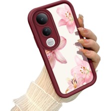 HONTINGA Vivo V50 Lite ile Uyumlu Kılıf Kamera Koruyucu Basitlik Anti Düşme Kamera Çiçekli Kelebek Bordo Desen Yumuşak Silikon Couple Telefon Kılıfı Kadın ve Erkek Için Uygundur K2-7412