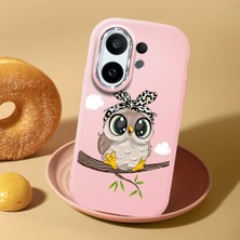 HONTINGA Vivo X200 Fe ile Uyumlu Kılıf Kamera Korumalı Düşüme Önleyici Kamera Koruyucu Pembe Yumuşak Silikon Couple Telefon Kılıfı Baykuş Desenli K4-0441