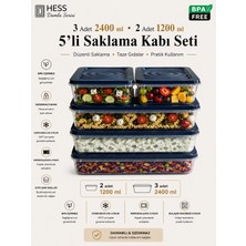 Hess Damla Serisi Mikrodalga ve Difriz Uyumlu 5 Parça Saklama Kabı Seti 2400MLX3 1200MLX2