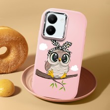 HONTINGA Vivo Y27 ile Uyumlu Kılıf Kamera Korumalı Düşüme Önleyici Kamera Koruyucu Pembe Yumuşak Silikon Couple Telefon Kılıfı Baykuş Desenli K4-0441