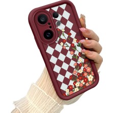HONTINGA Vivo X200 Fe ile Uyumlu Kılıf Kamera Koruyucu Basitlik Anti Düşme Kamera Korumalı Çiçekli Bordo Desen Yumuşak Silikon Couple Telefon Kılıfı Kadın ve Erkek Için Uygundur K2-7414