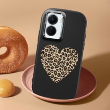 HONTINGA Vivo Y02S ile Uyumlu Kılıf Kamera Korumalı Düşüme Önleyici Kamera Koruyucu Siyah Yumuşak Silikon Couple Telefon Kılıfı Leoparlı Kalp Desenli K4-0440