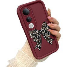 HONTINGA Vivo V50 Lite ile Uyumlu Kılıf Kamera Koruyucu Basitlik Anti Düşme Kamera Korumalı Papyon Bordo Desen Yumuşak Silikon Couple Telefon Kılıfı Kadın ve Erkek Için Uygundur K2-7413