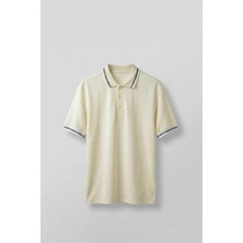 Abluka Online Erkek Oversize Kontrast Detaylı Triko Polo Yaka T-Shirt Bej