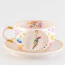 BSK Ceramics Handmade Bahar Dalı Desenli Kuşlu Çay Fincanı