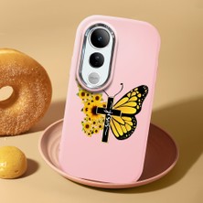 HONTINGA Vivo V50 Lite ile Uyumlu Kılıf Kamera Korumalı Düşüme Önleyici Kamera Koruyucu Pembe Yumuşak Silikon Couple Telefon Kılıfı Kelebek Desenli K4-0439