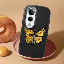 HONTINGA Vivo V50 Lite ile Uyumlu Kılıf Kamera Korumalı Düşüme Önleyici Kamera Koruyucu Siyah Yumuşak Silikon Couple Telefon Kılıfı Kelebek Desenli K4-0439