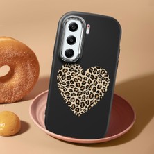 HONTINGA Tecno Camon 40 Pro 5g ile Uyumlu Kılıf Kamera Korumalı Düşüme Önleyici Kamera Koruyucu Siyah Yumuşak Silikon Couple Telefon Kılıfı Leoparlı Kalp Desenli K4-0440