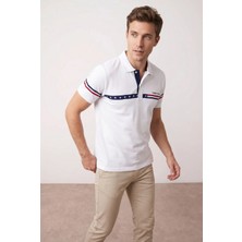 Erkek Regular Çizgi Detaylı %100 Pamuklu Polo Yaka Tshirt