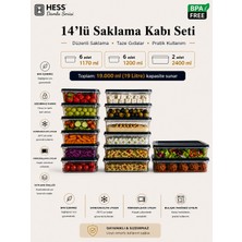 Hess Damla Serisi Mikrodalga ve Difriz Uyumlu 14 Parça Saklama Kabı Seti 2400MLX2 1170MLX6 1200MLX6