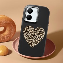 HONTINGA Vivo Y27 ile Uyumlu Kılıf Kamera Korumalı Düşüme Önleyici Kamera Koruyucu Siyah Yumuşak Silikon Couple Telefon Kılıfı Leoparlı Kalp Desenli K4-0440