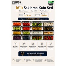 Hess Damla Serisi Mikrodalga ve Difriz Uyumlu 16 Parça Saklama Kabı Seti 1200MLX8 1170MLX8