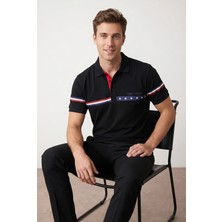 Erkek Regular Çizgi Detaylı %100 Pamuklu Polo Yaka Tshirt