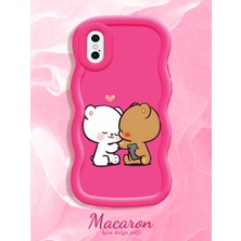 HONTINGA iPhone x Uyumlu Kılıf Düşüme Önleyici Basitlik Anti Düşme Kamera Koruyucu Basit Kırmızı Yumuşak Silikon Couple Telefon Kılıfı Ayıcık Desen K9-0260