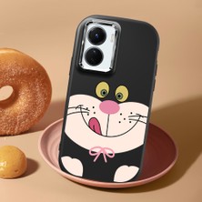 HONTINGA Vivo Y02S ile Uyumlu Kılıf Kamera Korumalı Düşüme Önleyici Kamera Koruyucu Siyah Yumuşak Silikon Couple Telefon Kılıfı Karikatür Desenli K4-0442