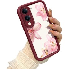 HONTINGA Vivo Y04 ile Uyumlu Kılıf Kamera Koruyucu Basitlik Anti Düşme Kamera Çiçekli Kelebek Bordo Desen Yumuşak Silikon Couple Telefon Kılıfı Kadın ve Erkek Için Uygundur K2-7412