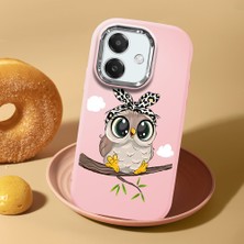 HONTINGA Oppo A3X 5g ile Uyumlu Kılıf Kamera Korumalı Düşüme Önleyici Kamera Koruyucu Pembe Yumuşak Silikon Couple Telefon Kılıfı Baykuş Desenli K4-0441