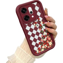 HONTINGA Oppo Reno 14 Pro 5g  ile Uyumlu Kılıf Kamera Koruyucu Basitlik Anti Düşme Kamera Korumalı Çiçekli Bordo Desen Yumuşak Silikon Couple Telefon Kılıfı Kadın ve Erkek Için Uygundur K2-7414