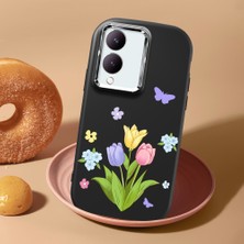 HONTINGA Vivo Y28 ile Uyumlu Kılıf Kamera Korumalı Düşüme Önleyici Kamera Koruyucu Siyah Yumuşak Silikon Couple Telefon Kılıfı Çiçekli Desenli K4-0443