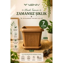 Veniv Dekoratif Antik Kare Alt Tabaklı Saksı 7 Litre 1 Adet