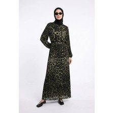 Armine Trend Leopar Desenli Şifon Elbise Siyah 24KT907