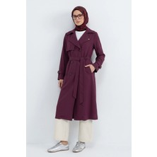 Armine Trend Belden Kuşaklı Aller Detaylı Tencel Kumaş Trençkot Bordo 26YTD714