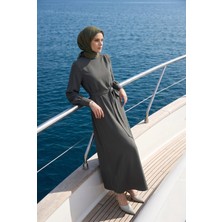Armine Trend Drape Detaylı Belden Kuşaklı Elbise Haki 26YT904