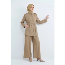 Armine Trend Omzu Allerli Kemerli Cepli Pantolonlu Ikili Takım Vizon 26YT636