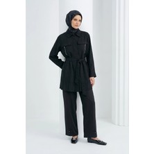 Armine Trend Avenna Gizli Fermuarlı Belden Kuşaklı Cepli Pantolonlu Ikili Takım Siyah 26YA626