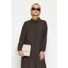 Armine Trend Sırtı Işlemeli Gömlek Yaka Tunik Kahverengi 26YT418