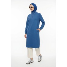 Armine Trend Kolları Ribanalı Yarım Fermuarlı Tunik Mavi 25KT465