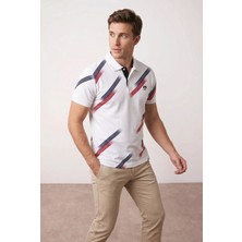 Tommy Crosse Erkek Regular Çizgi Detaylı %100 Pamuklu Polo Yaka Tshirt