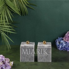 Miarik Design Dekoratif Grı Mermer Aksesuar Detaylı Kare Baharatlık, Kutu