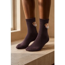 Bony Socks Kadın Teddy Desenli Soket Çorap Kahverengi