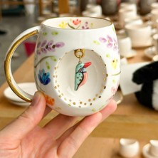 BSK Ceramics Handmade Bahar Dalı Desenli Kuşlu Kupa