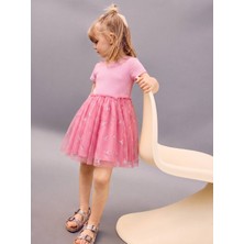 The Littles Kids Pembe Fiyonk Desenli Pamuklu Astarlı Kız Çocuk Tütü Etekli Elbise
