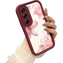 HONTINGA Tecno Camon 40 Pro 5g ile Uyumlu Kılıf Kamera Koruyucu Basitlik Anti Düşme Kamera Çiçekli Kelebek Bordo Desen Yumuşak Silikon Couple Telefon Kılıfı Kadın ve Erkek Için Uygundur K2-7412